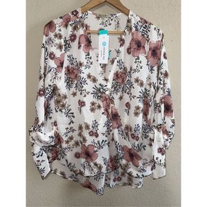 NWT Stitch Fix Beacon Allan Surplice Rolltab High Low Blouse Large